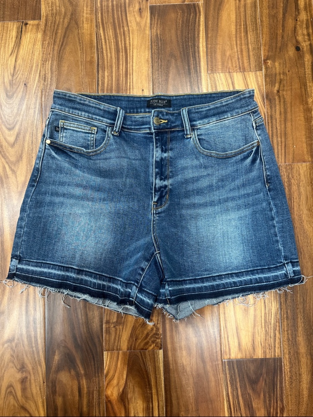 Judy Blue Medium-Dark Blue Distressed Denim Shorts 1X